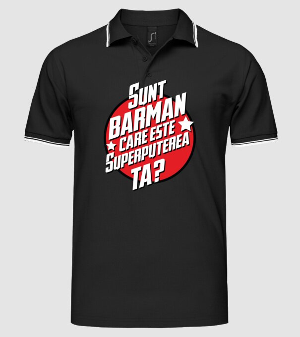 sunt barman, care este superputerea ta? model negru pe tricou