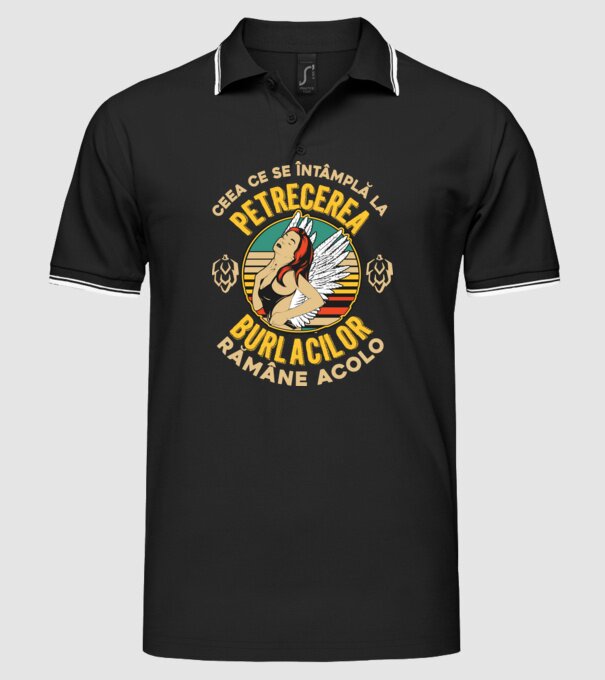 Ceea ce se întâmplă la petrecerea burlacilor rămâne la petrecerea burlacilor model negru pe tricou