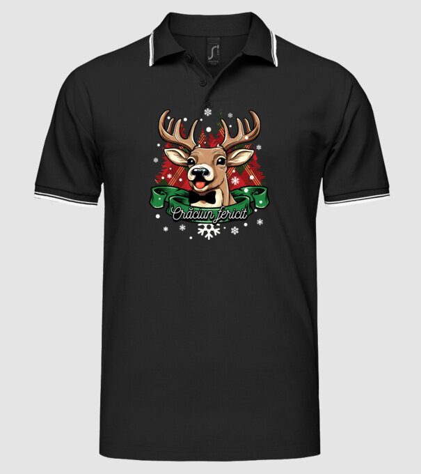 Cerb de Crăciun model negru pe tricou