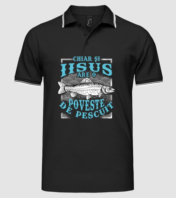 Chiar și Iisus are o poveste de pescuit model negru pe tricou