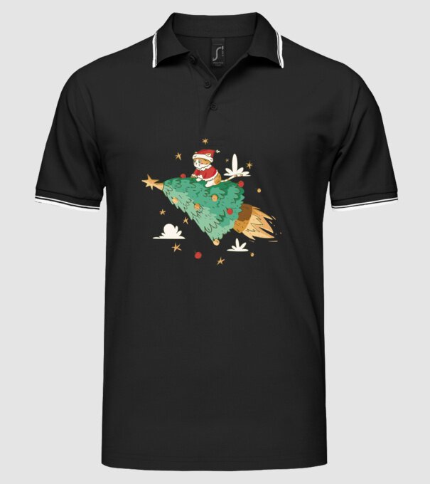 Christmas cat model negru pe tricou