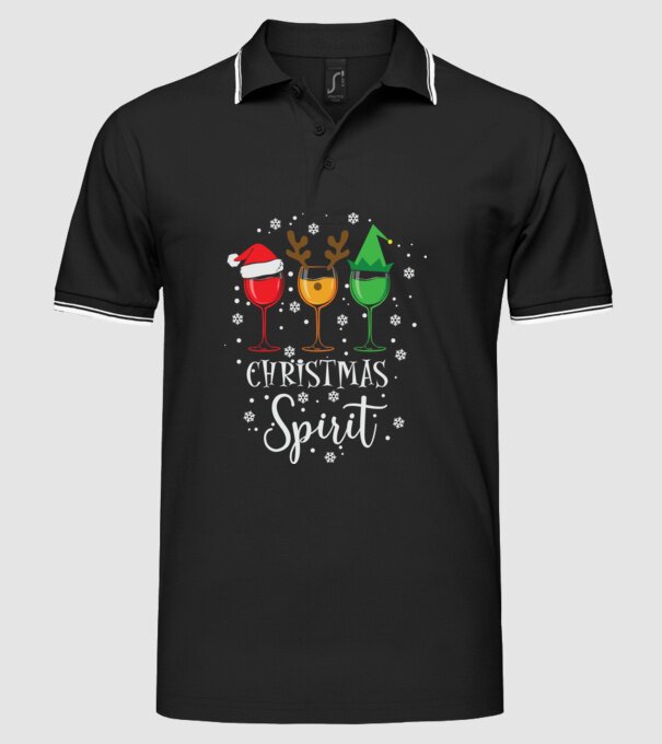 Christmas spirit wine model negru pe tricou