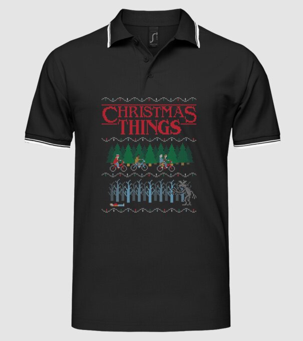 christmas things ugly sweater model negru pe tricou
