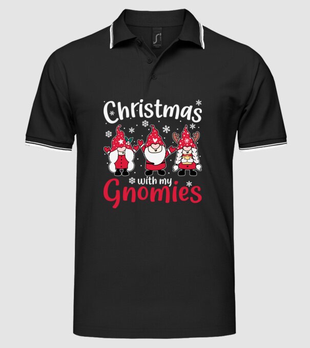 Christmas with my gnomies model negru pe tricou