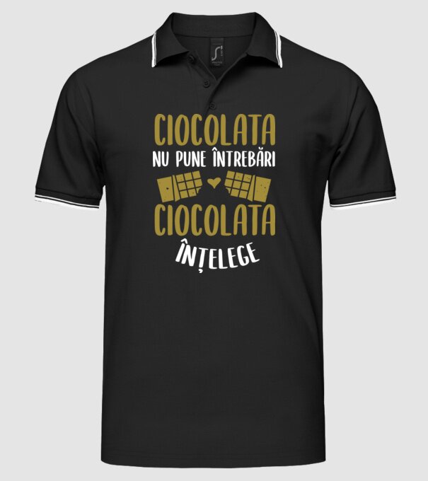 ciocolata nu pune întrebări, ciocolata înțelege model negru pe tricou