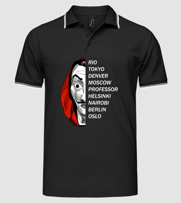 classic logo money heist model negru pe tricou
