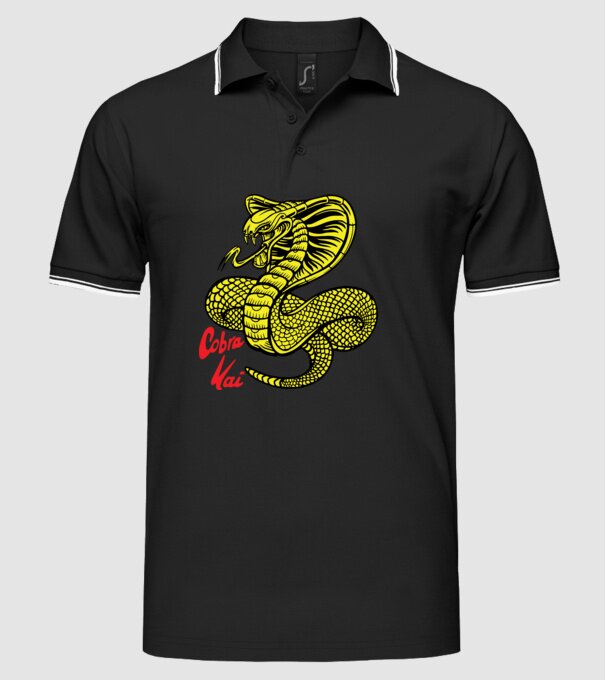 cobra kai logo color model negru pe tricou