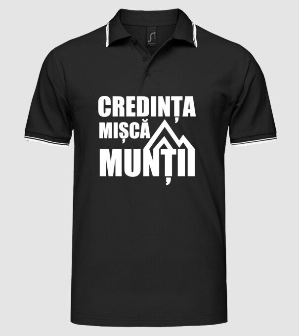Credința mișcă munții model negru pe tricou