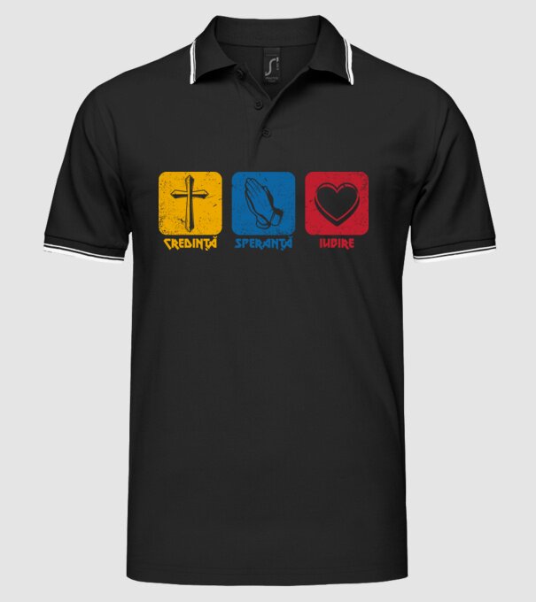 credință speranță iubire model negru pe tricou