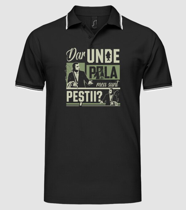 Dar unde p la mea sunt peștii model negru pe tricou