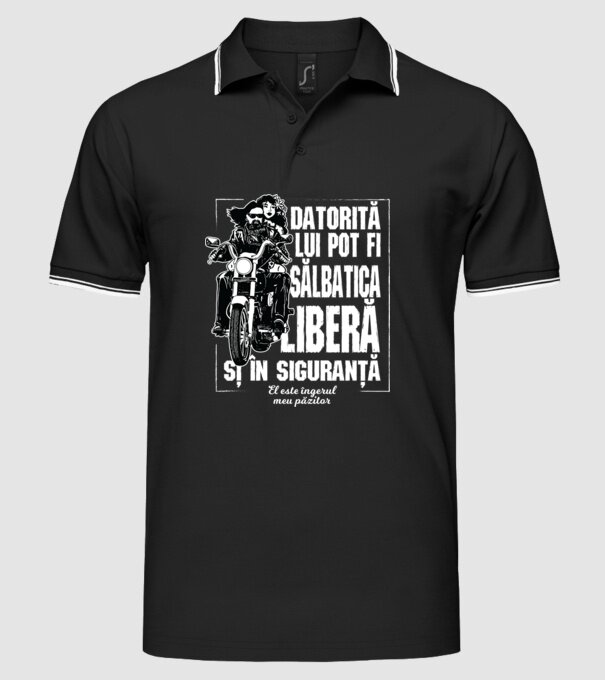 datorită ei pot fi sălbatic, liber și în siguranță - ea este îngerul meu păzitor model negru pe tricou
