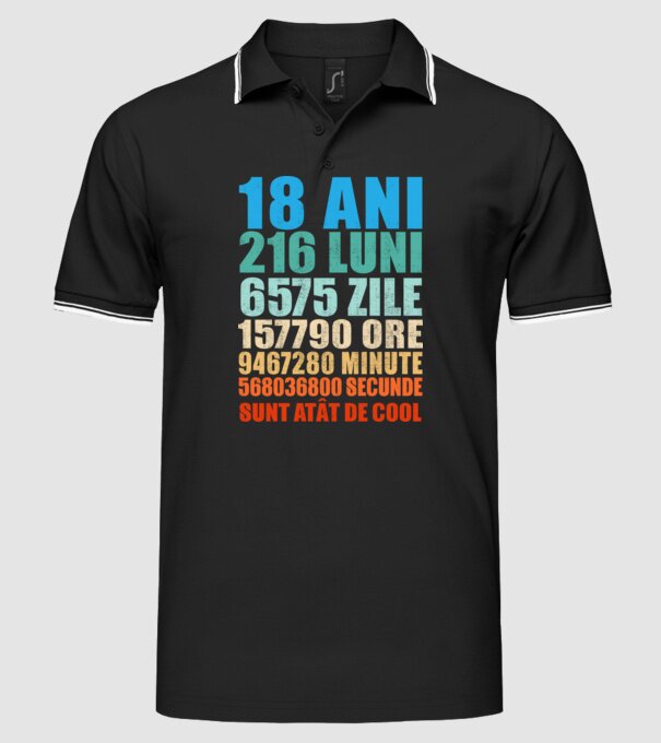 De 18 ani - luni - zile - ore - minute - secunde - sunt atât de cool model negru pe tricou