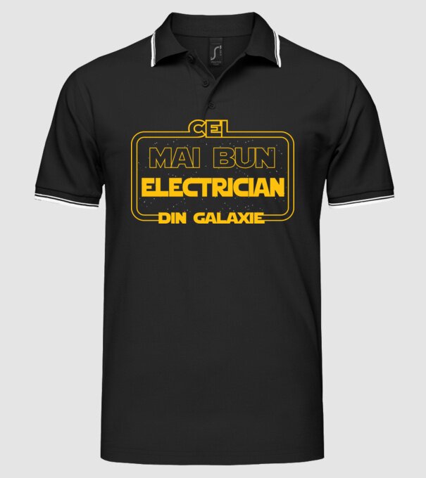 Cel mai bun electrician din galaxie model negru pe tricou