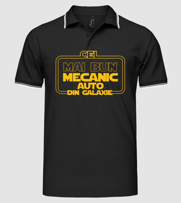 Cel mai bun mecanic auto din galaxie model negru pe tricou