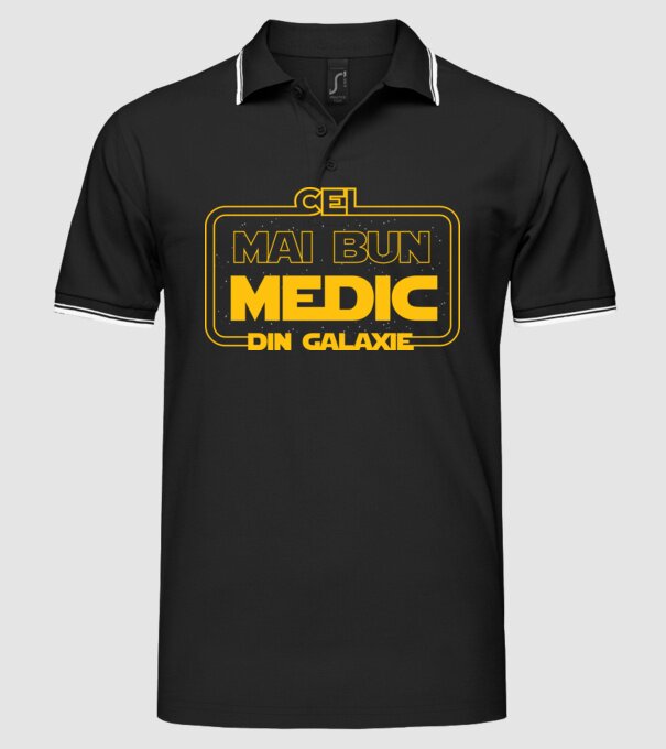 Cel mai bun medic din galaxie model negru pe tricou