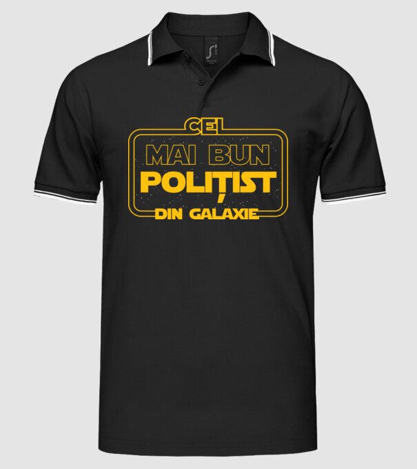 Cel mai bun polițist din galaxie model negru pe tricou