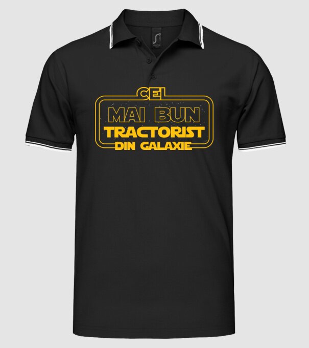 Cel mai bun tractorist din galaxie model negru pe tricou