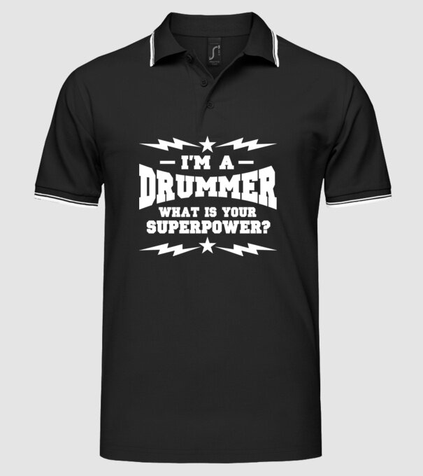 Drummer Superpower model negru pe tricou