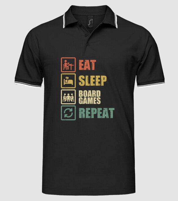 eat sleep Board Games repeat model negru pe tricou