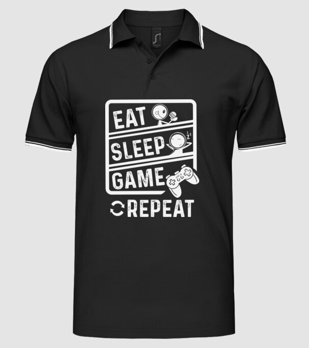 Eat sleep game repeat model negru pe tricou