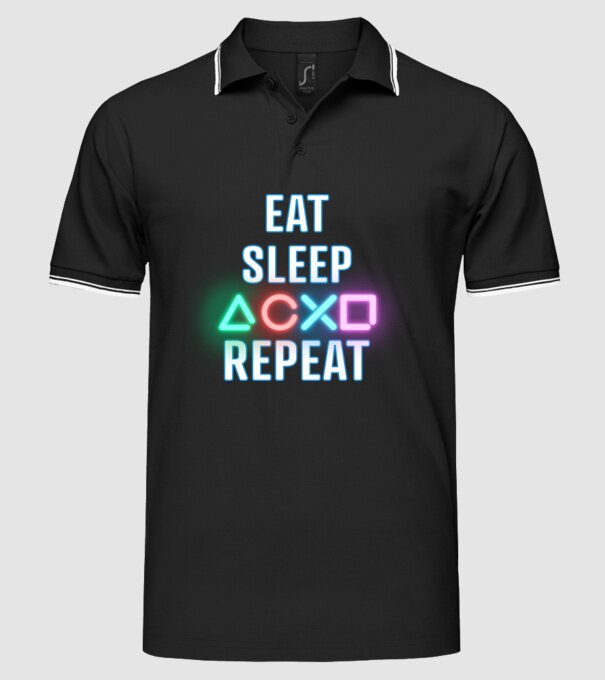 Eat sleep PS model negru pe tricou