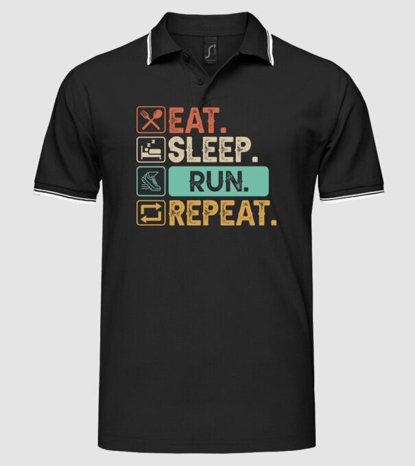 Eat Sleep Run Repeat model negru pe tricou
