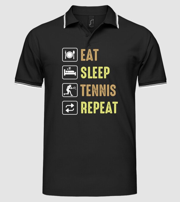 eat sleep tennis repeat model negru pe tricou