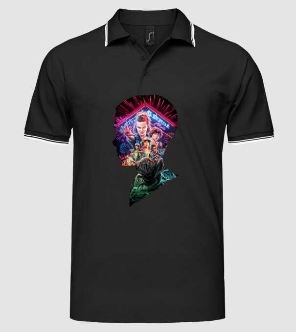 eleven poster head model negru pe tricou