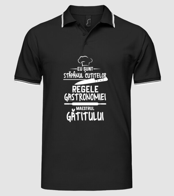 eu sunt stăpânul cuțitelor, regele gastronomiei, maestrul gătitului model negru pe tricou