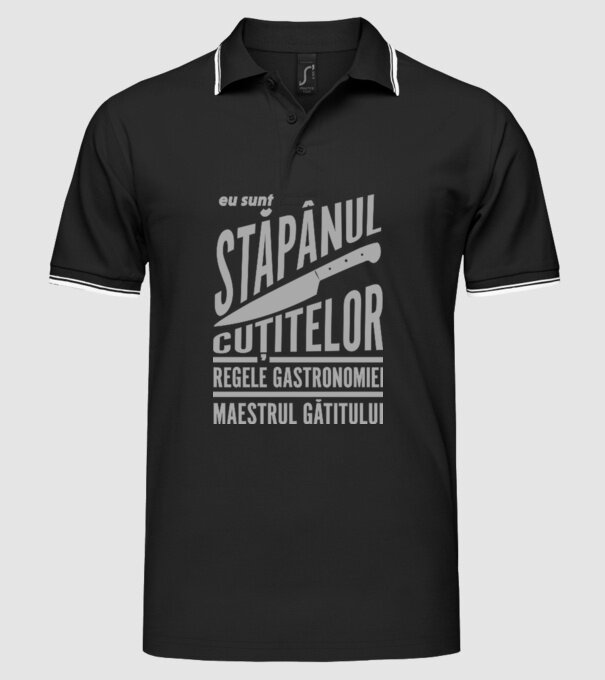 eu sunt stăpânul cuțitelor, regele gastronomiei, maestrul gătitului model negru pe tricou