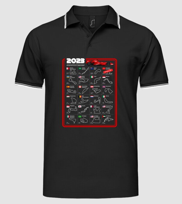 F1 2023 Formula Grand prix calendar model negru pe tricou
