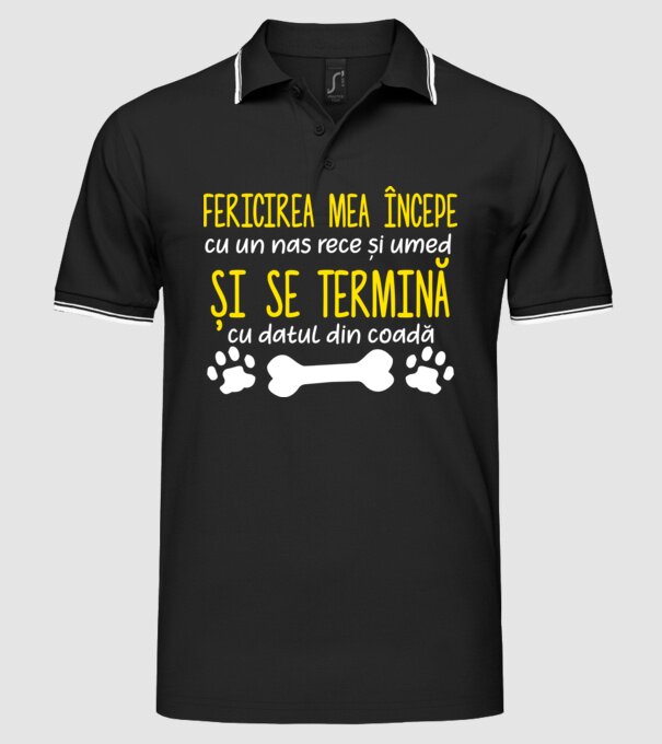 fericirea mea începe cu un nas rece și umed și se termină cu datul din coadă model negru pe tricou