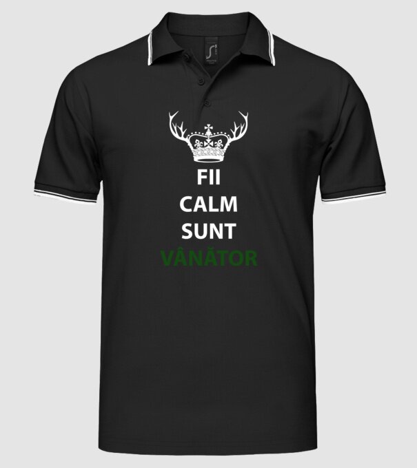 fii calm, sunt vânător model negru pe tricou
