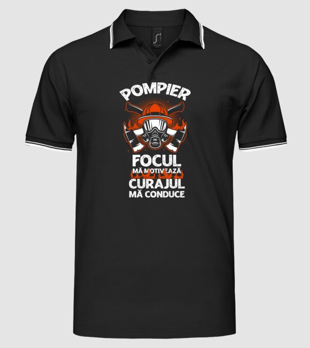 Focul mă motivează, curajul mă conduce Pompier model negru pe tricou