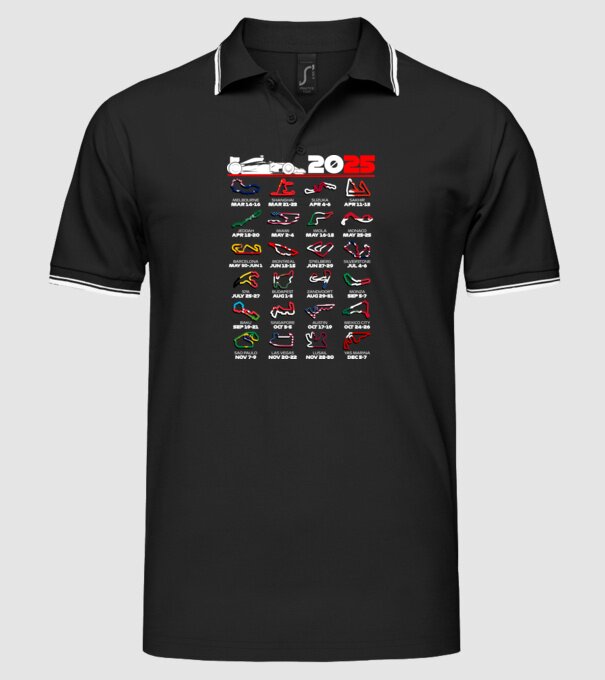 F1 calendar 2025 Negru model negru pe tricou
