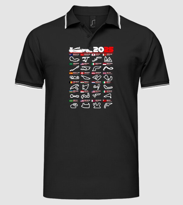 F1 calendar 2025 negru model negru pe tricou