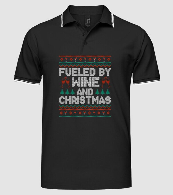 Fueled by wine and christmas model negru pe tricou