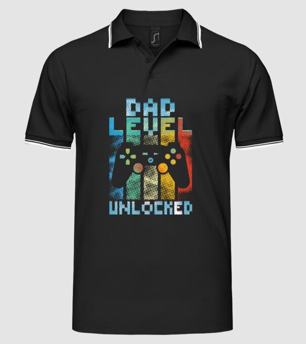 Gamer Dad level unlocked model negru pe tricou