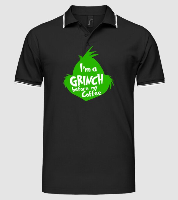 Grinch before coffee model negru pe tricou