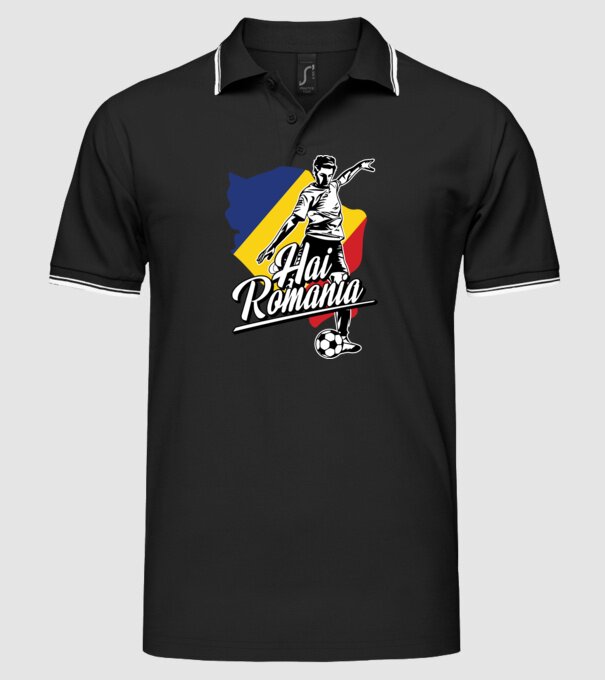Hai romania fotbal model negru pe tricou