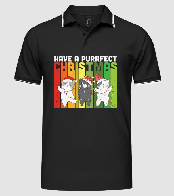 Have a purrfect christmas model negru pe tricou