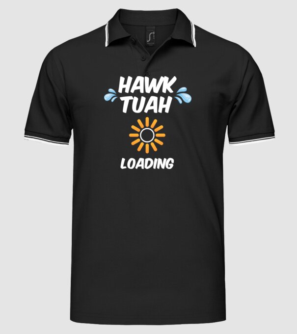 Hawk Tuah loading raindrop model negru pe tricou