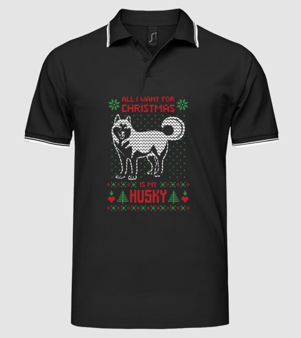 Husky model negru pe tricou