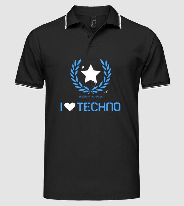 I love techno model negru pe tricou
