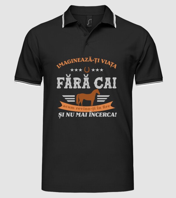 Imaginează-ți viața fără cai, acum revino-ți în fire și nu mai încerca! model negru pe tricou