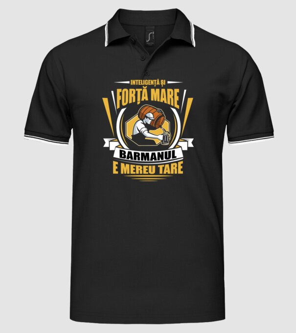 Inteligență și forță mare, barmanul e mereu tare model negru pe tricou