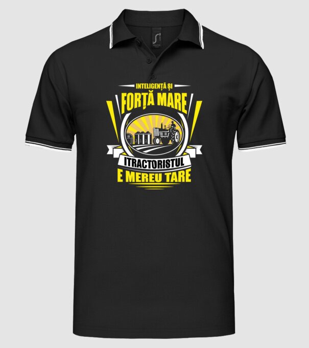 Inteligență și forță mare, tractoristul e mereu tare model negru pe tricou