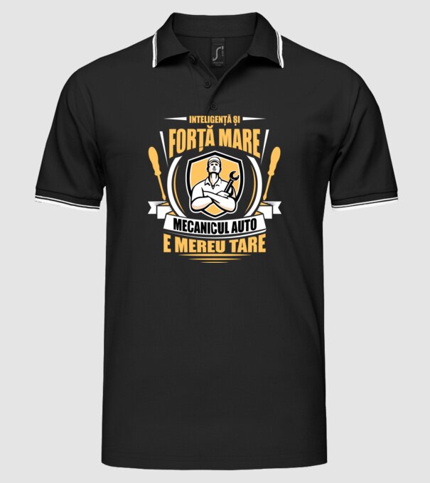 Inteligență și forță mare, mecanicul auto e mereu tare model negru pe tricou