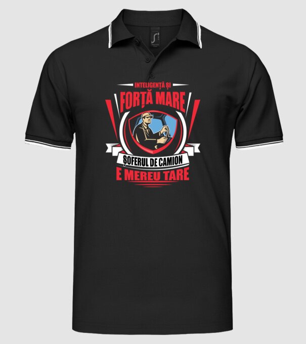 Inteligență și forță mare, șoferul de camion e mereu tare model negru pe tricou