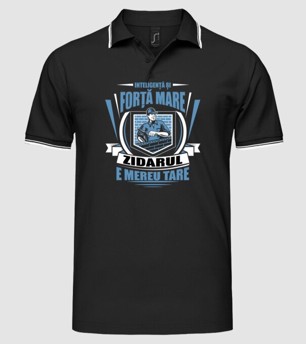 Inteligență și forță mare, zidarul e mereu tare model negru pe tricou
